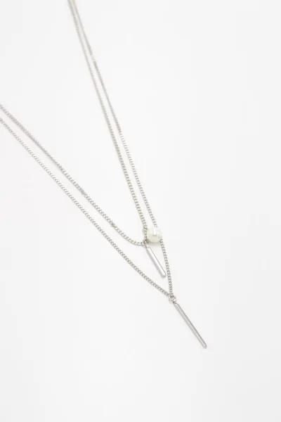 İncili İkili Silver Kolye